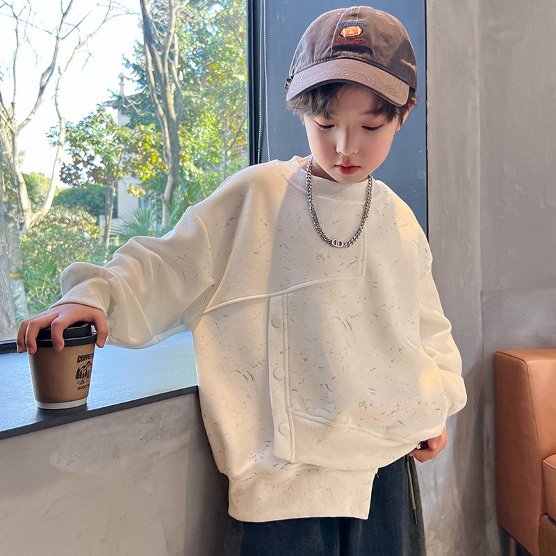 Boy's Plain Color Sweatshirt Spring/Autumn Version 2024 New Model for Older Children Children's Clothing Stylish and Trendy Base Shirt Top Spring Outfit
