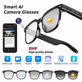 AI Smart Glasses with Camera, 8MP HD Bluetooth Camera Glasse