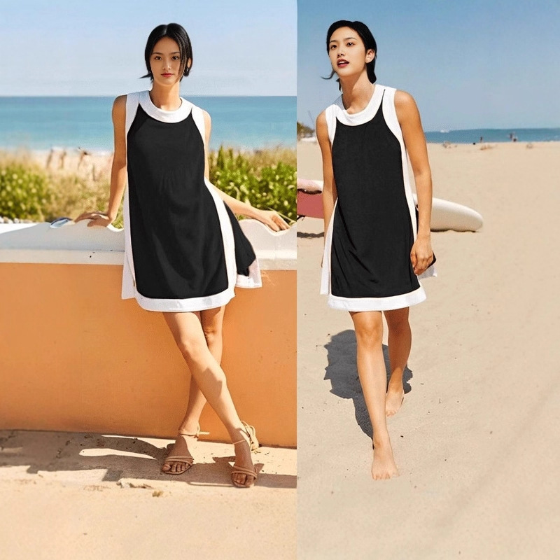 2025 Amazon Independent Station Summer New Hot Selling Women's Casual Color Block Round Neck Sleeveless Top with Shorts