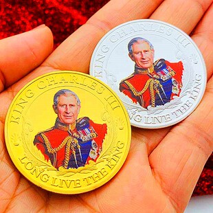 英国国王查尔斯三世彩印镀金纪念章 装饰摆件创意礼物金币亚马逊-阿里巴巴