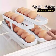 热销款跨境可贴标鸡蛋收纳盒冰箱侧门专用滚动鸡蛋托保鲜架子置物