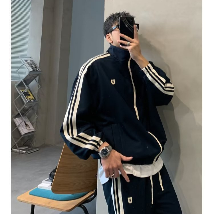 Hong Kong-style Trendy Men's Double-pole Sweatshirt suit Men's Lazy Sportswear Casual Loose Ins Couple's All-match Long-sleeved Pants