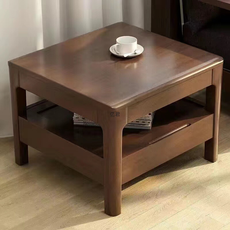 简约现代客厅经济型北欧实木茶几小户型家用双层茶桌带抽屉小桌子|undefined