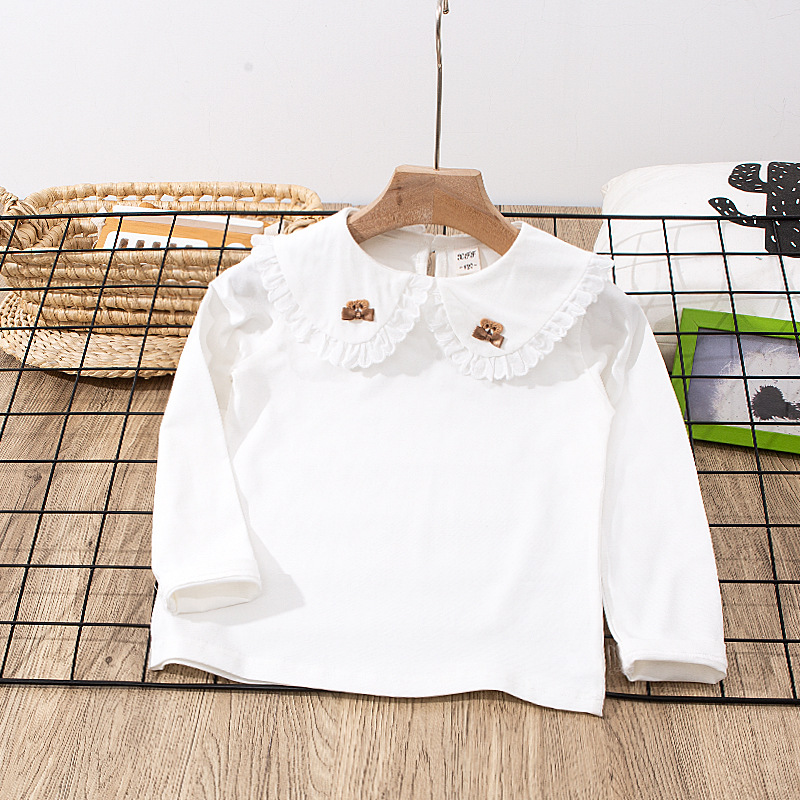 Girls' bottoming shirt large stretch girls' lace all-match shirt doll collar children's long-sleeved T-shirt Girl shirt