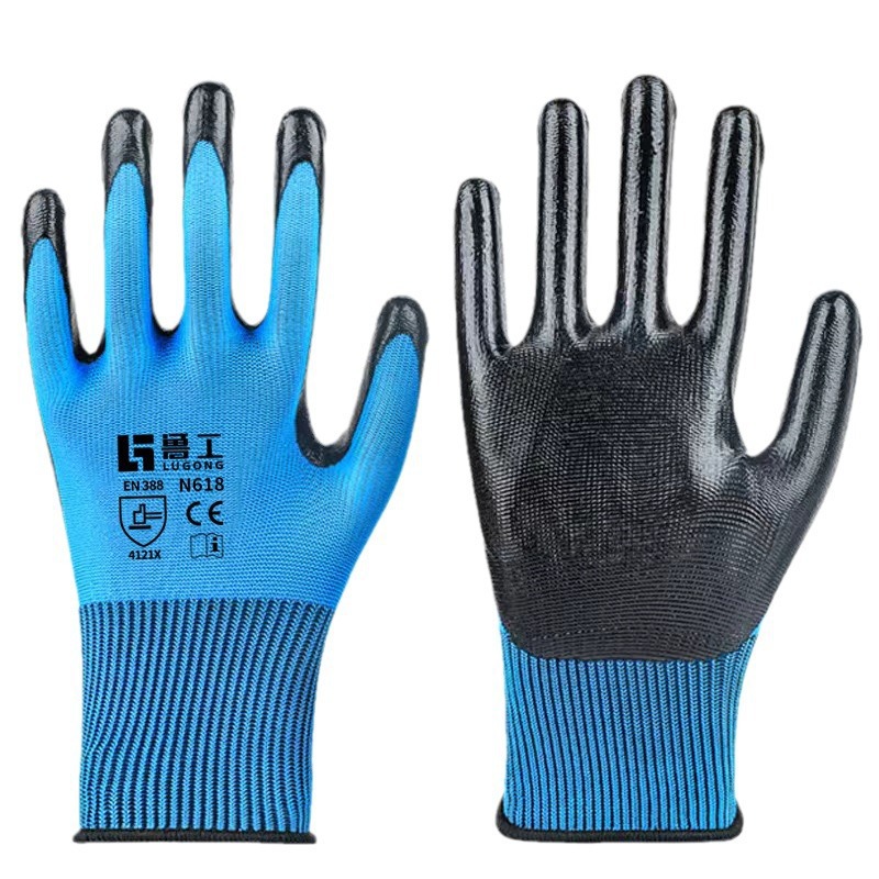 N618 Nylon butironitrilo Guantes de protección laboral con palma cubierta Dingqing Guantes de reparación de automóviles resistentes al aceite, resistentes al desgaste, antideslizantes y resistentes a ácidos y álcalis al por mayor