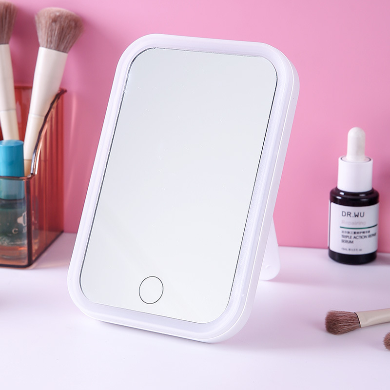 Iluminación LED de tres colores espejo de maquillaje estudiante dormitorio escritorio almacenamiento oscurecimiento recargable vestidor espejo