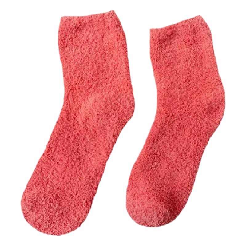 Winter socks ladies half velvet coral velvet socks solid color thick warm floor socks towel socks wholesale