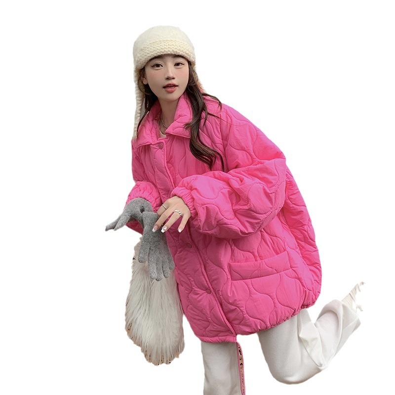 菱格綿服女2023新型韓国版冬服レトロ大サイズコートパン服ゆったり内底羊毛女