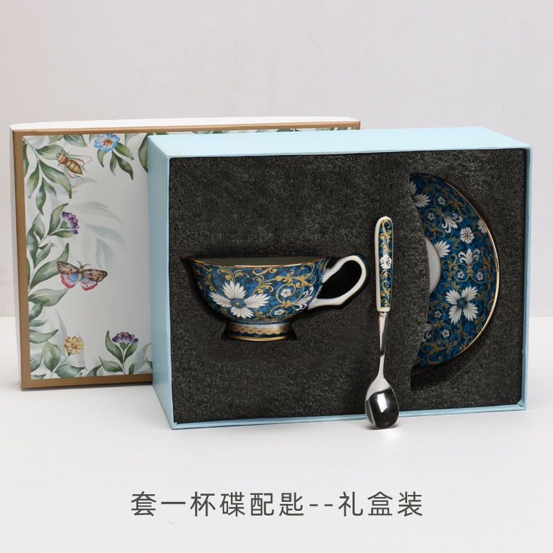 Juego de té de la tarde de lujo ligero de estilo europeo traje perfumado taza de café y platillo de cerámica de china de hueso de alta gama