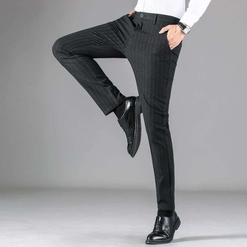 Casual pants men's 2024 spring, summer and autumn new pants loose comfortable trendy vertical striped business straight pants men's suit pants
