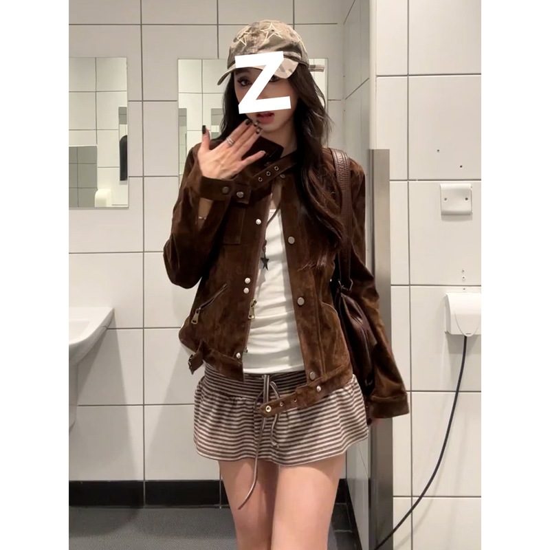 美式复古立领夹克外套女2025新款时尚韩系早秋超好看短款机车上衣|undefined