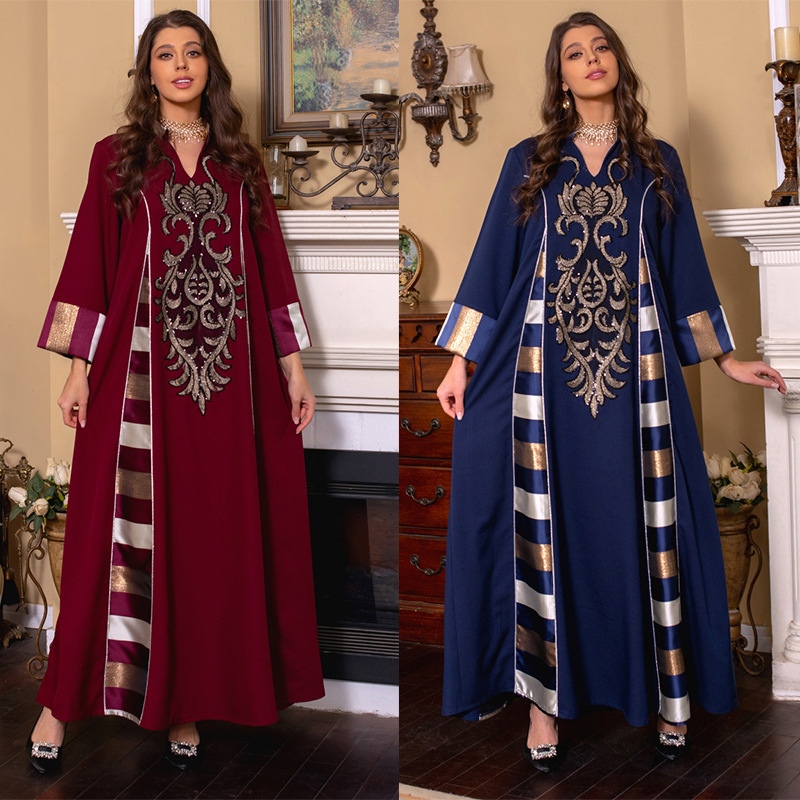Women's Abaya Ethnic Style V Neck Long Sleeve Printing Banquet display picture 2