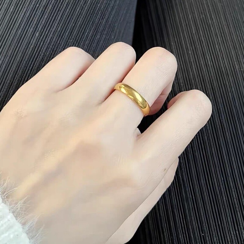 轻奢高级感素圈戒指精工光面闭口指环情侣对戒磨砂沙金饰品手饰|undefined