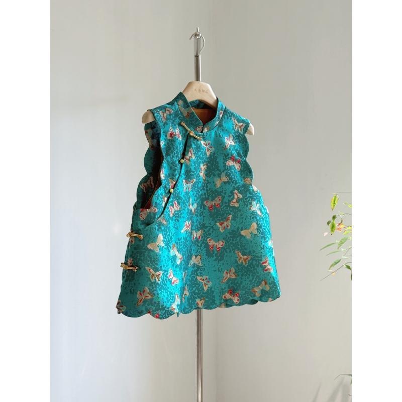 洋气减龄新中式无袖上衣女马甲改良国风旗袍式背心蓝色小众设计秋