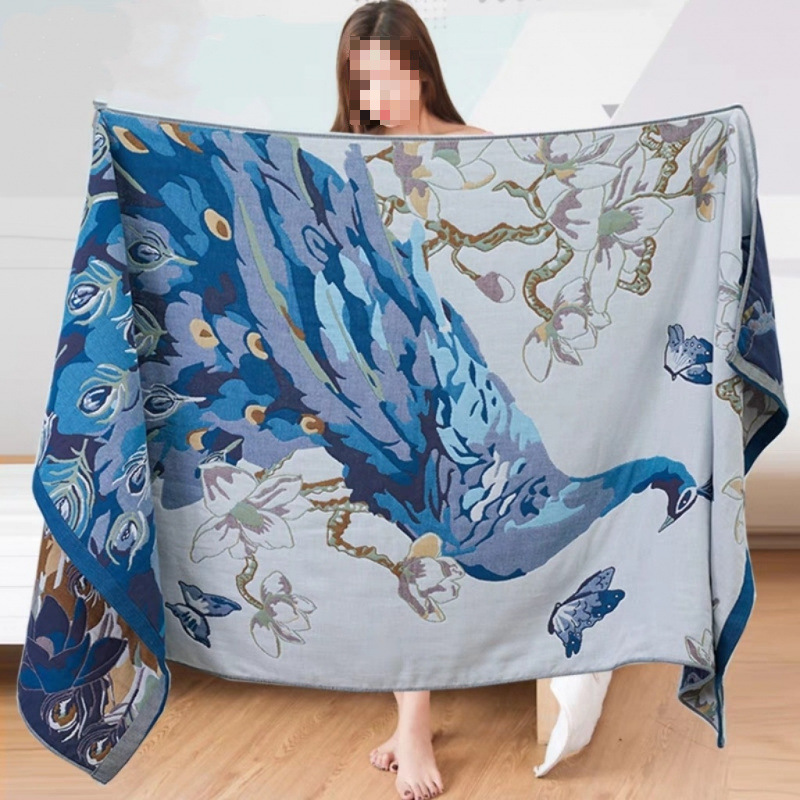 Peacock Cotton Gauze Bath Towel Soft Cotton Lint-Free Household Men and Women Adult Bath Wrap Full Body Sofa Towel