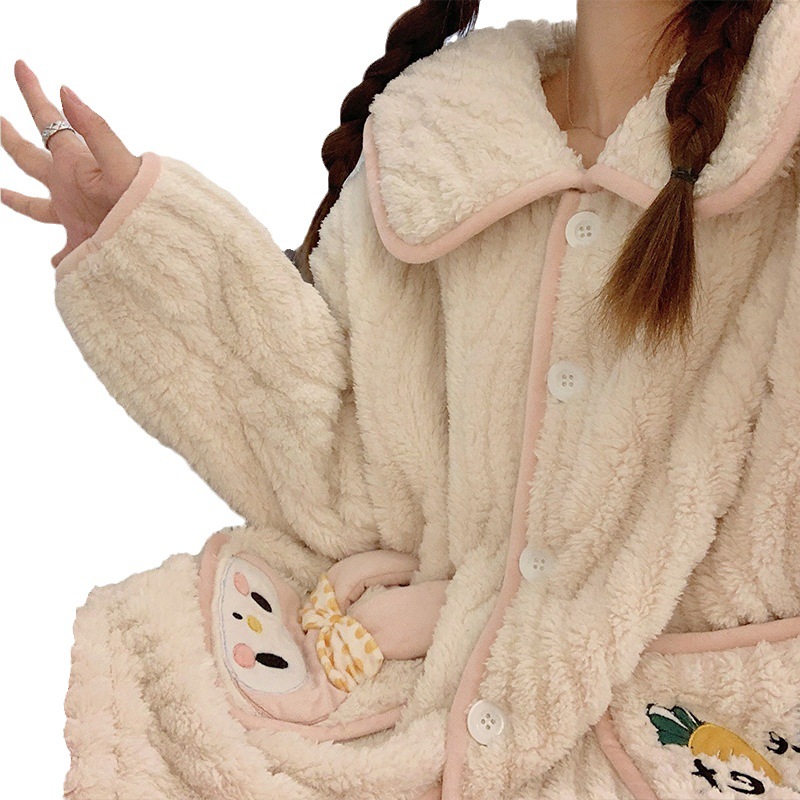 2023 nuevo meildi chica otoño y el invierno de manga larga coral fleece engrosada lindo dibujos animados abrigo franela traje