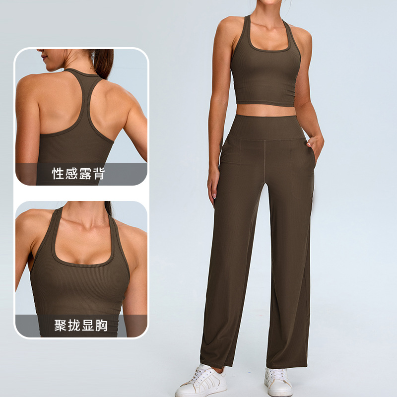 Nuevo estilo europeo y americano en forma de trabajo traje de ropa de yoga con espalda de belleza hilo femenino deportes de ocio traje de ropa de fitness de yoga recto