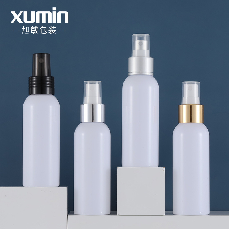 现货化妆品喷雾瓶100ml亮金/亮银喷瓶白色圆肩爽肤水瓶纯露分装瓶
