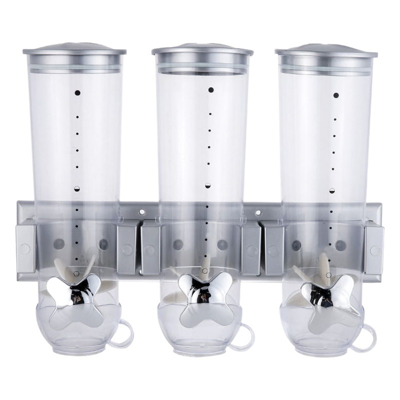 Nueva tarro de almacenamiento de múltiples granos Cocina snack tarro de almacenamiento de alimentos tarro sellado máquina de trigo de Tres barriles montada en la pared