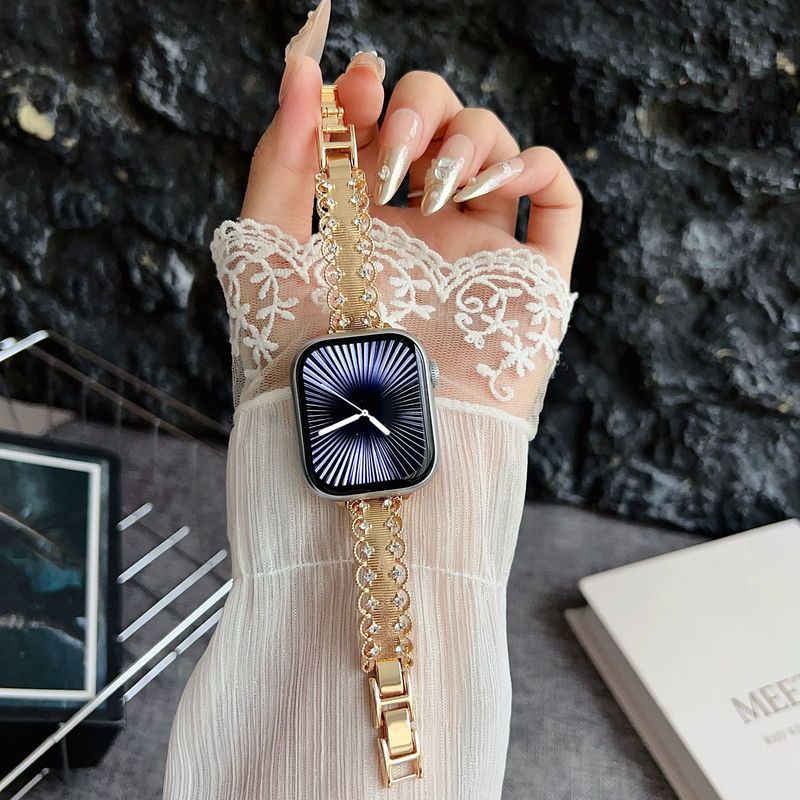 适用于AppleWatch10苹果手表iwatch9876SE蕾丝花边镶钻手镯式表带|undefined