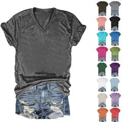 1枚の写真は国境を越えた女装欧米のカジュアルなゆるいジャケットvネック半袖tシャツのプリントを作る