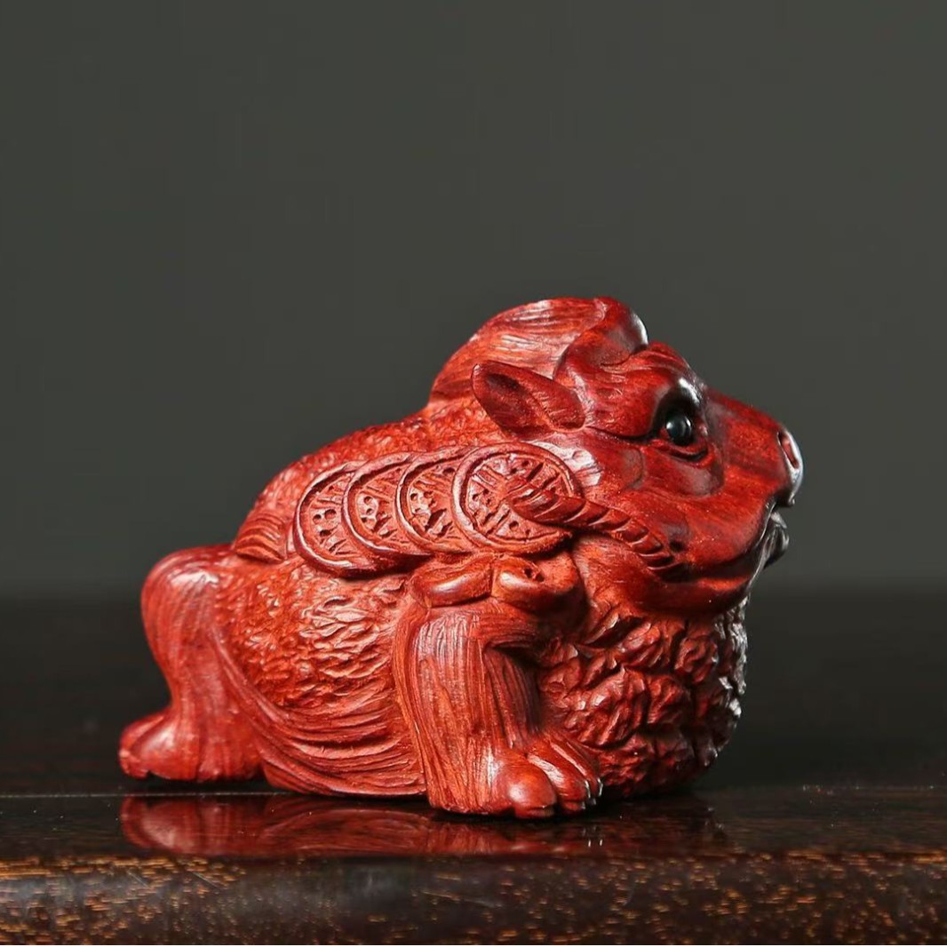 赞比亚血檀木雕金蟾摆件三足蟾蜍家居公司办公室装饰品店铺礼品