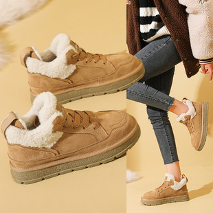 2023 Snow Boots for Women Winter New Thick Velvet Thickeneded Fashionable Warm Short Boots Popular Trbottomyy Thick Sole Heightening Cotton Shoes