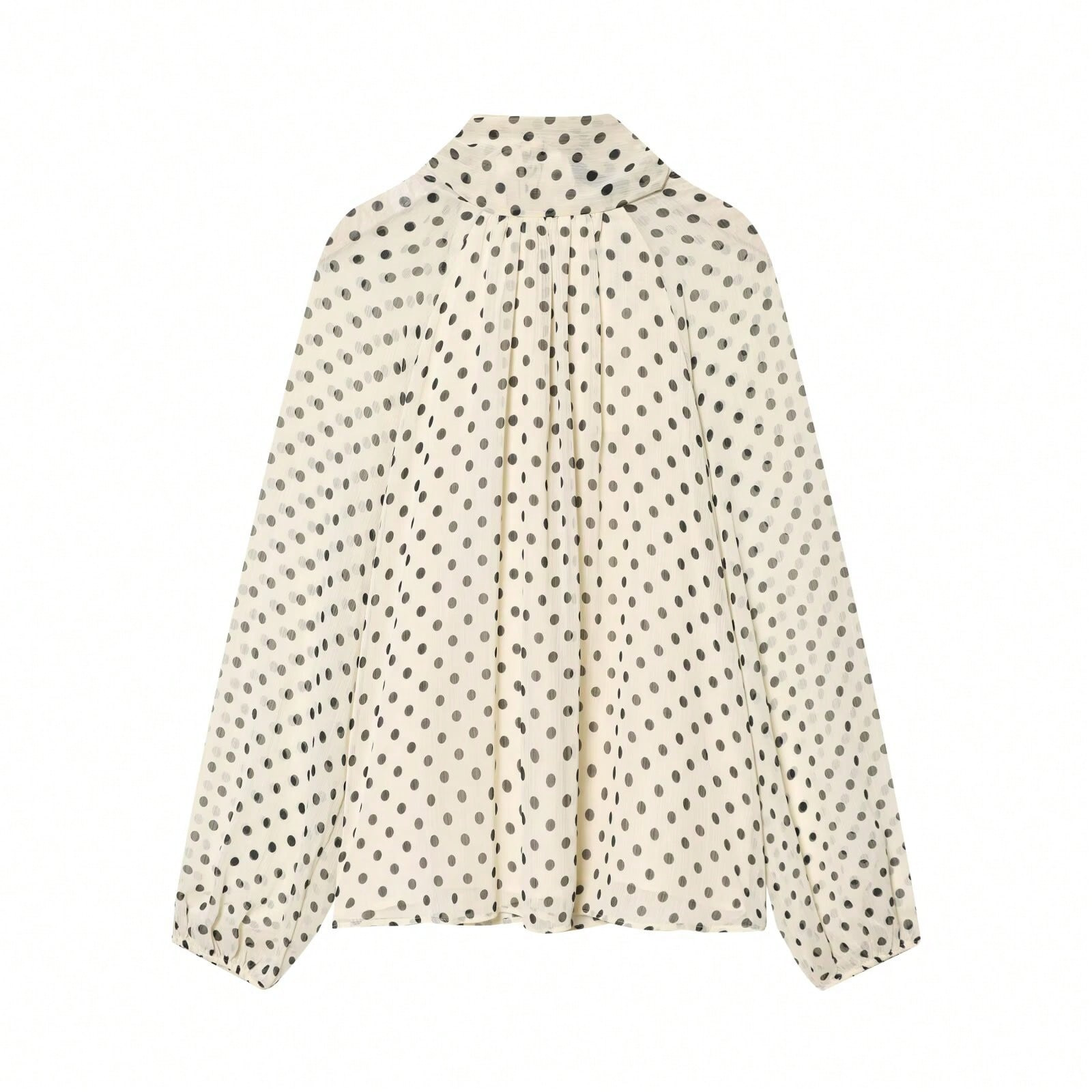 Dam blus med prickar långärmad med midjeband casual_voghion.com