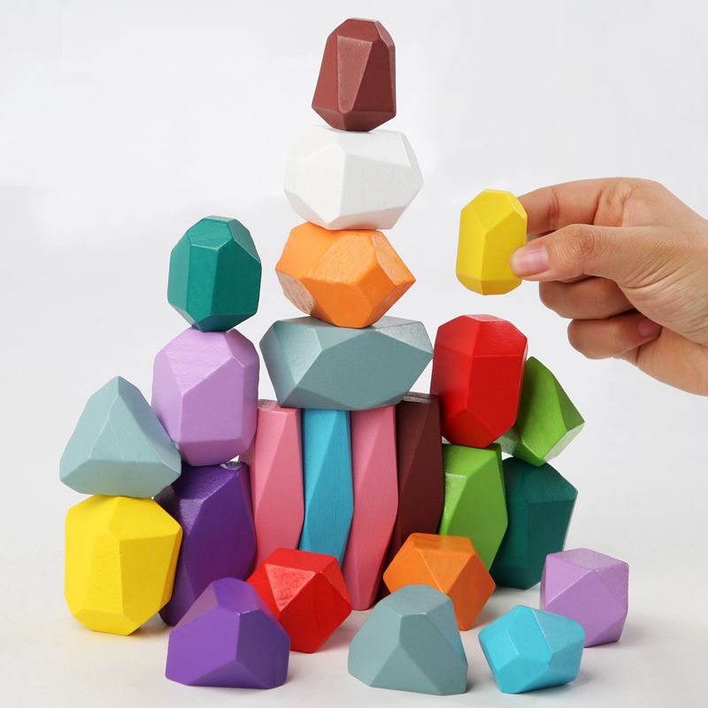 Colorido Registro de madera para niños piedra laminada equilibrio bloques de construcción de madera concentración de piedra jengle Jenga juego de mesa juguete