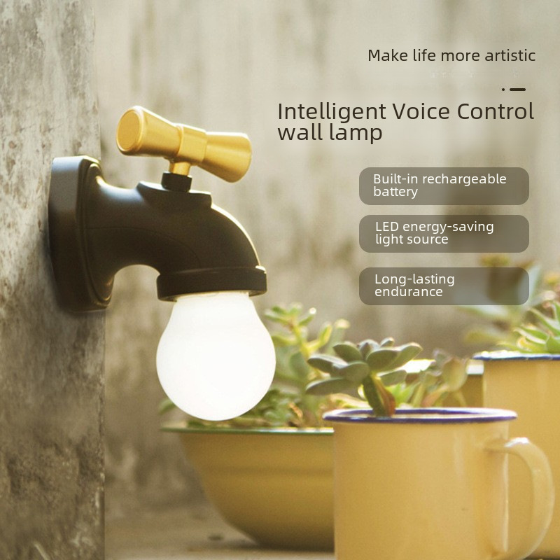 Creative Water Faucet Night Light USB Charging Sound Control Sensor Bedside Table Lamp Corridor Entrance Stair LED Wall Lamp