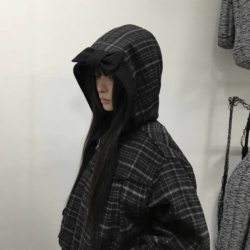 Now Available: H Wool Bowknot Hooded Quilted Jacket for Women, Autumn Niche Sweet-Cool Girl Style Thick Coat Scheme*C Now Available: H Wool Bowknot Hooded Quilted Jacket for Women, Autumn Niche Sweet-Cool Girl Style Thick Coat Scheme*C
