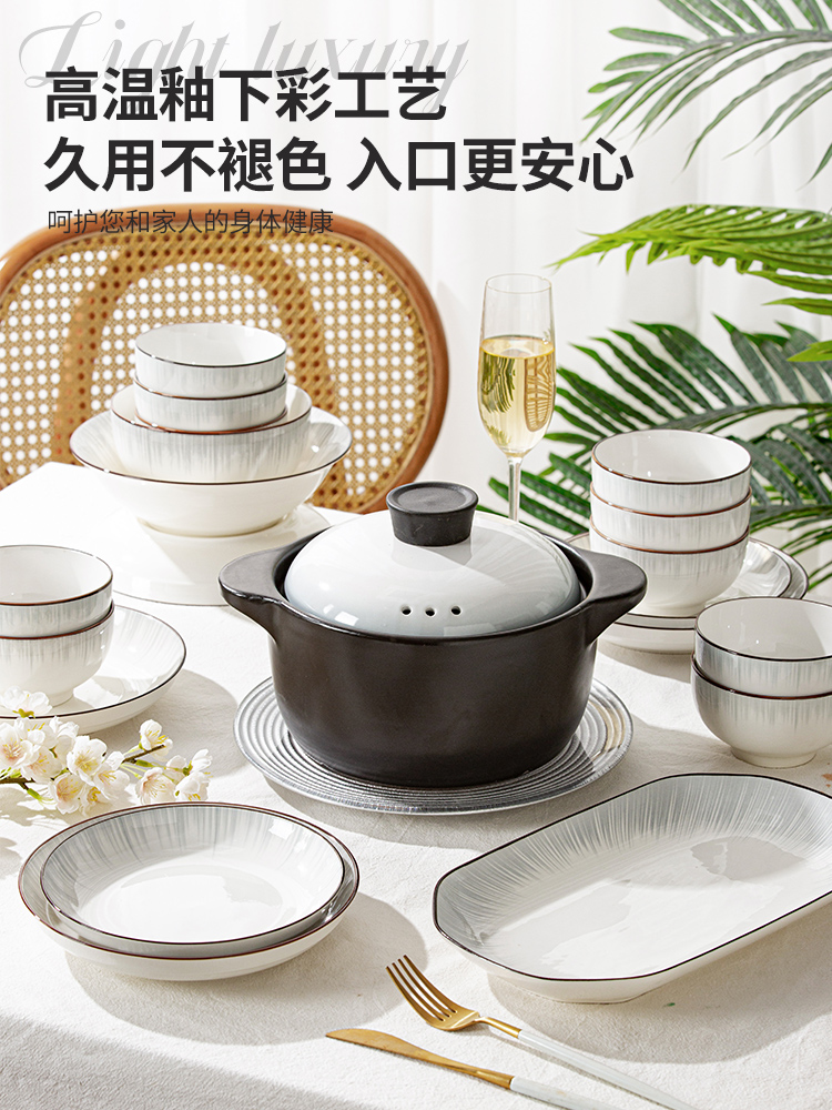 ✅ Dish Set Household Underglaze Color Rice Bowl Household Simple Modern 2025 New Ceramic Bowl, Plate, Chopsticks and Tableware Set
