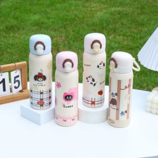 New Cute Children's Bouncing Double Drinking Cup Double-Layer Thickened Anti-Fall Straw Cup 316 Stainless Steel Thermos Cup Wholesale