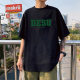 Hong Kong style letter Black Ice Silk couple's men's and women's same round neck short sleeve T-shirt men's fashionable all-match casual top clothes