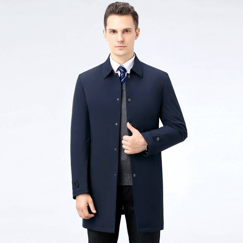 Winter Clothing for Middle-Aged and Elderly Men, Casual Dad-Style down Jacket, Men's Warm Mid-Length White Duck down Coat