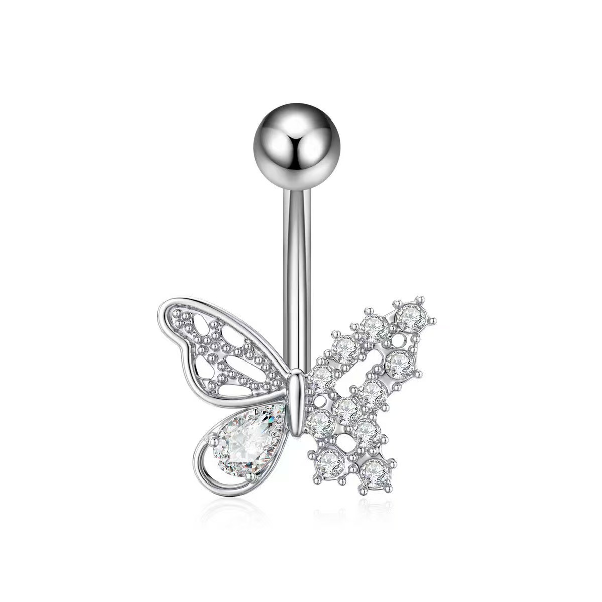 Heart Shaped Stainless Steel Zircon Belly Button Ring Dangle Navel Chain Butterfly Horseshoe Navel Jewelry 2025 Spring detail image 9