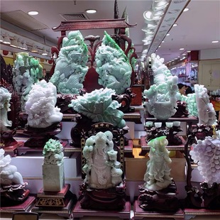 Myanmar A-Grade Jade Ornaments Featuring the God of Wealth Guan Gong, Jade Buddha, Pixiu, Cabbage, Landscape, and Guanyin Jade Sculptures for Attracting Wealth