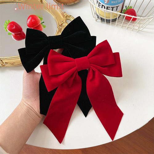 Autumn/Winter New Red Velvet Swallowtail Bow Hair Accessory High-End Elegant Versatile Hair Clip Chinese Wedding Accessory