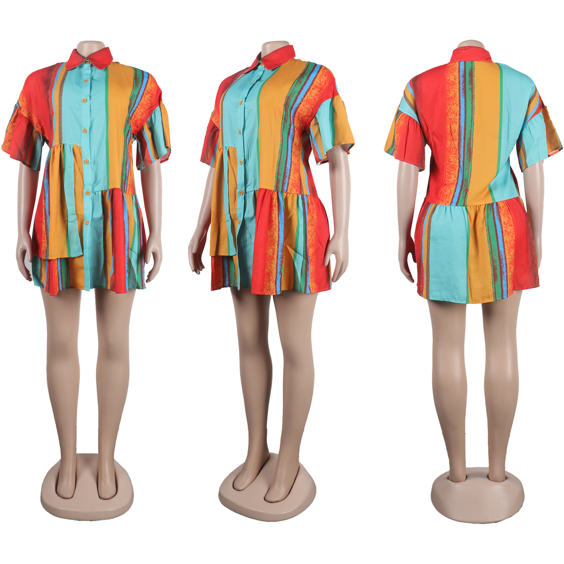 Slim Fit Printed Color Contrast Patchwork Short Dress Colorful Coat Short Sleeve Shirt Dress 8 Slim Fit Printed Color Contrast Patchwork Short Dress Colorful Coat Short Sleeve Shirt Dress