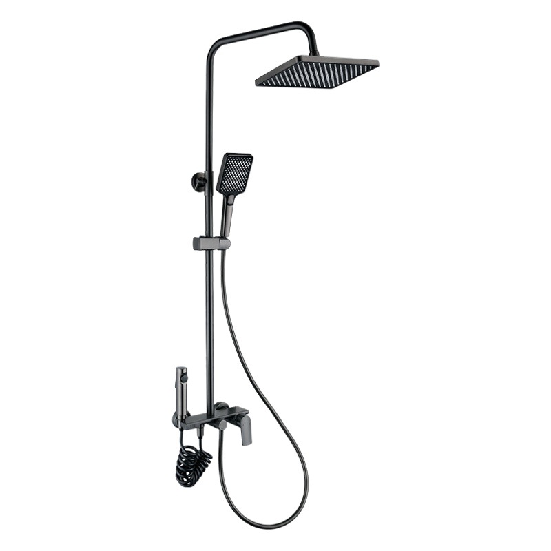 Uno por uno pistola de latón gris plana cuatro engranajes ducha cabeza traje sobrealimentado líquido suave silicona hogar Baño ducha