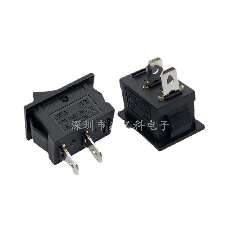 KCD1 15*21两脚船型开关 两档斜面铜脚黑色船形2脚翘板电源开关BK