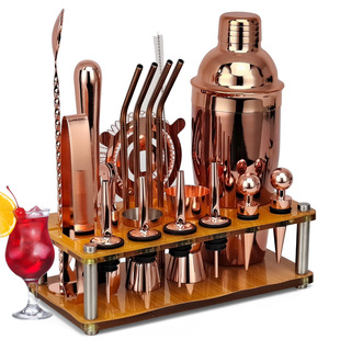 Cross-Border New Imitation Bamboo Frame Acrylic Set Cocktail Wine Stopper Straw Mixer Bar Tool Set 20 Pieces
