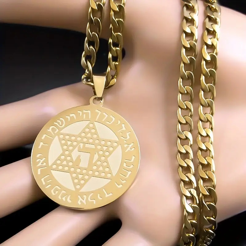 Geometric Saint Round Pendant In Titanium Steel For Men And Women_voghion.com