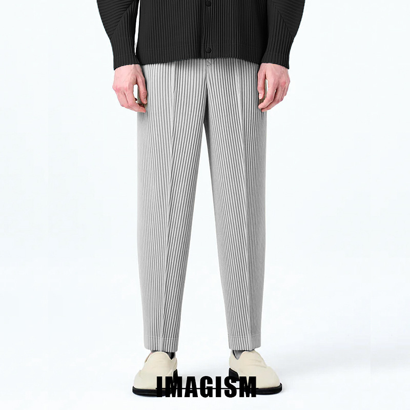 Japanese High-grade Texture Loose Miyake Style Pleated Casual Pants Straight Mid-seam Pants for Men JF135 JF218