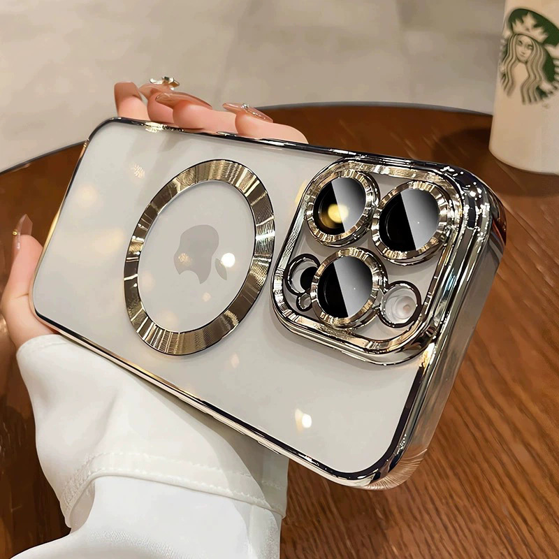 Funda para teléfono móvil iPhone 16P, transparente, galvanizada, con anillo magnético grande, funda protectora de TPU anticaídas para Apple 17PROMAX