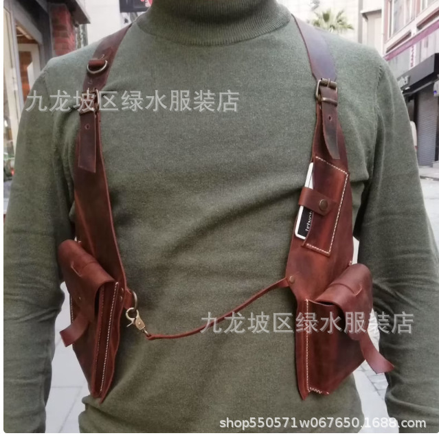 2022 European and American Retro Leather Straps Underarm Shoulder Bags for Men and Women Outdoor Square Bags Mobile Phone Bags Small Bags Wish Supply