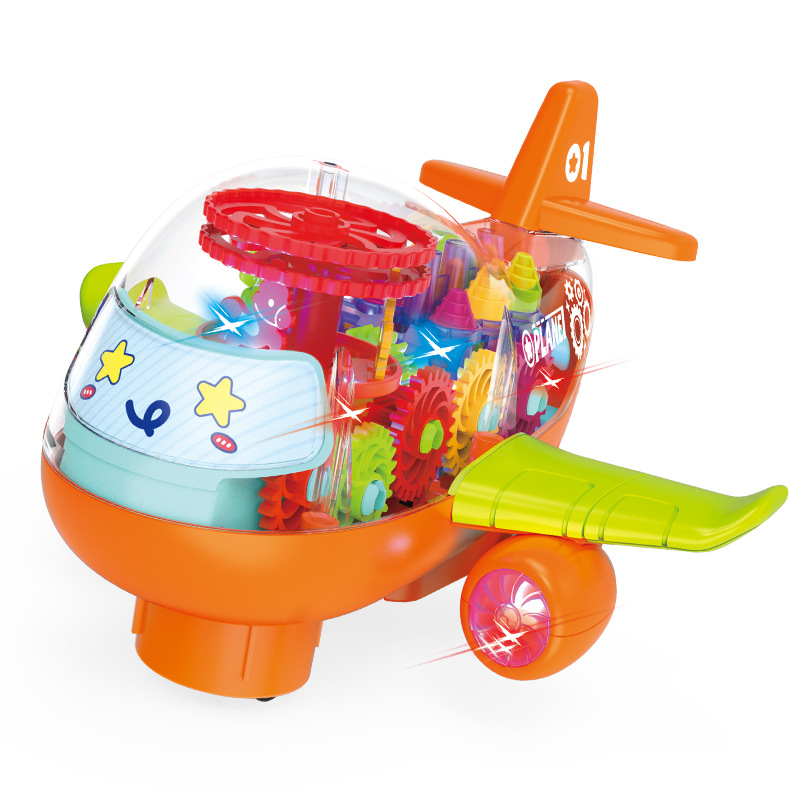 Modelo de simulación universal eléctrico transfronterizo para niños Luz de música Engranaje transparente Avión de dibujos animados Juguete puesto al por mayor