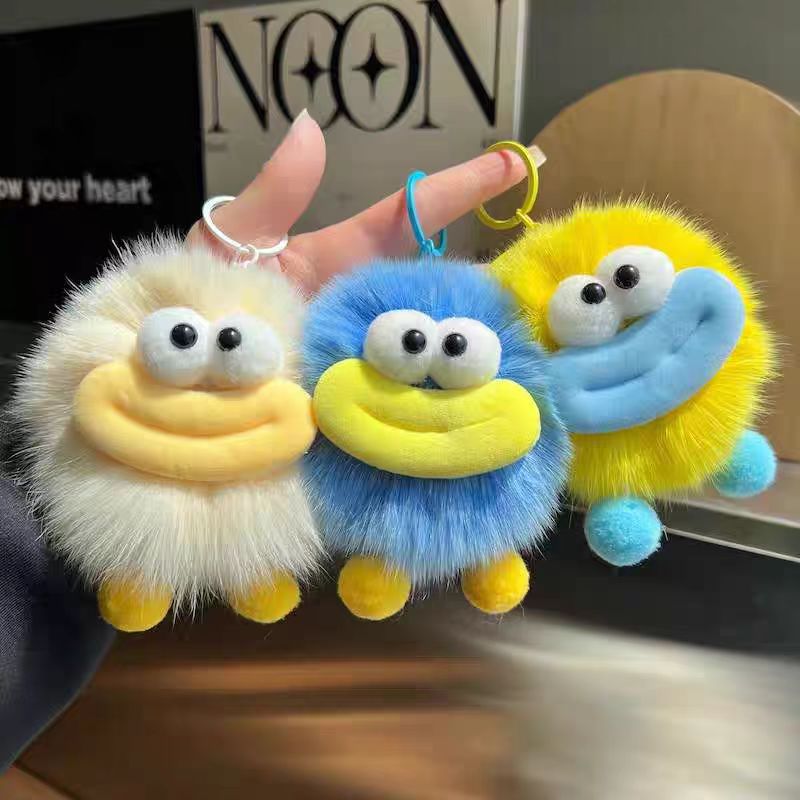 Hermoso cabello de zorro verdadero boca pequeña bola de carbón colgante llavero de coche muñeca bolso colgante regalo