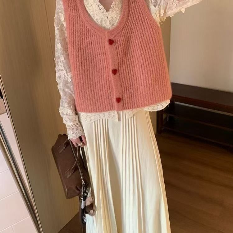 春夏新品甜美爱心毛衣开衫马甲春秋新款韩系气质减龄显瘦坎肩上衣|undefined