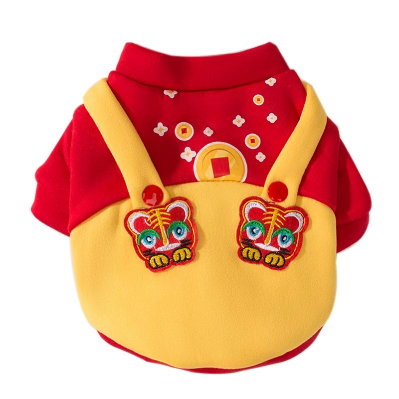 Todo va bien color de contraste rojo y amarillo Nueva primavera pequeño perro engrosado suéter de dos patas primavera y otoño ropa para perros mascotas